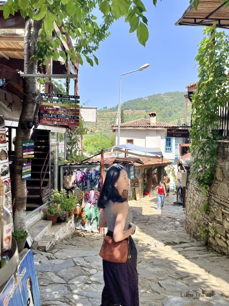 土耳其跟團心得|1 趟文化與行程的深度觀察 土耳其席林潔(Sirince)傳統山城石板路,兩旁充滿土耳其地毯、工藝品與藍眼睛的觀光小徑。